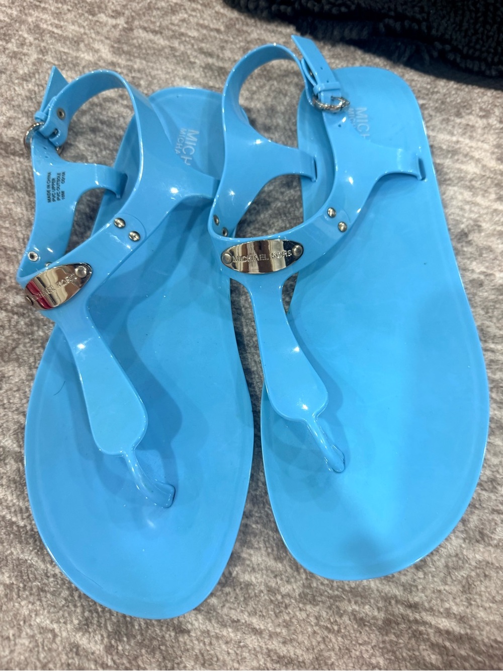 Michael Kors Bright Blue Jelly T-Strap Sandals